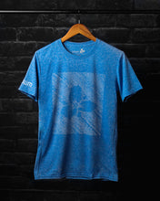 Load image into Gallery viewer, blue t-shirt with faded Trillium flower logo
