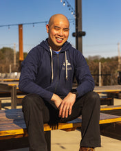 Load image into Gallery viewer, Trillium Stacked Logo Midweight Zip-Up Hoodie Indigo

