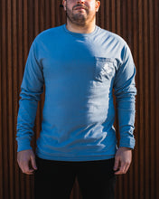 Load image into Gallery viewer, Male wearing blue long sleeve tshirt with white Trillium flower
