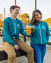 Load image into Gallery viewer, Trillium Stacked Logo Lightweight Zip-Up Hoodie Teal
